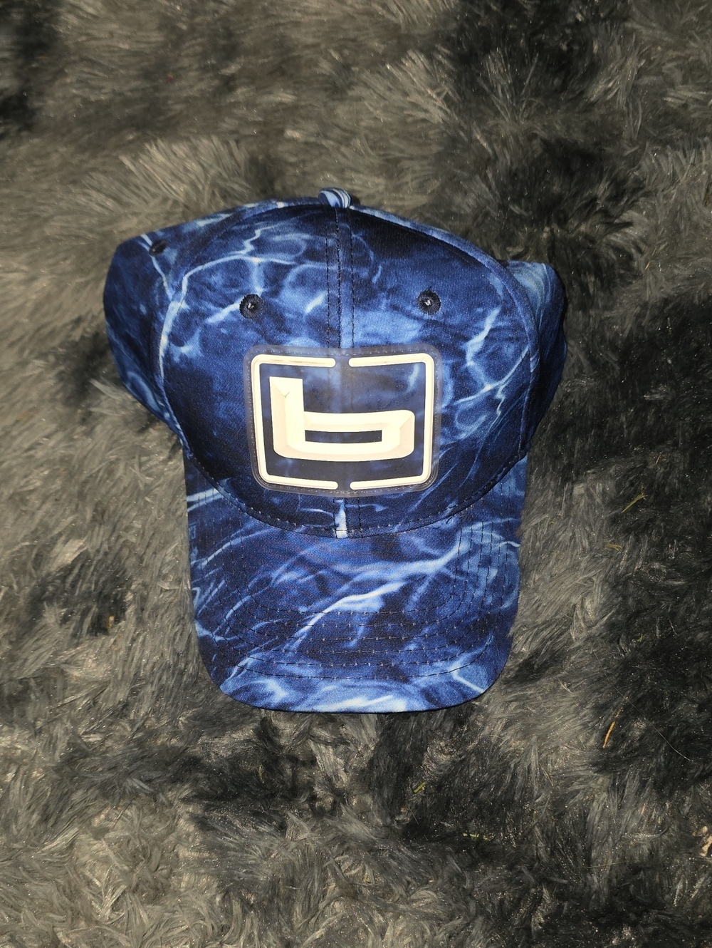 Men's Blue Water-Print Baseball Cap with 'b' Logo